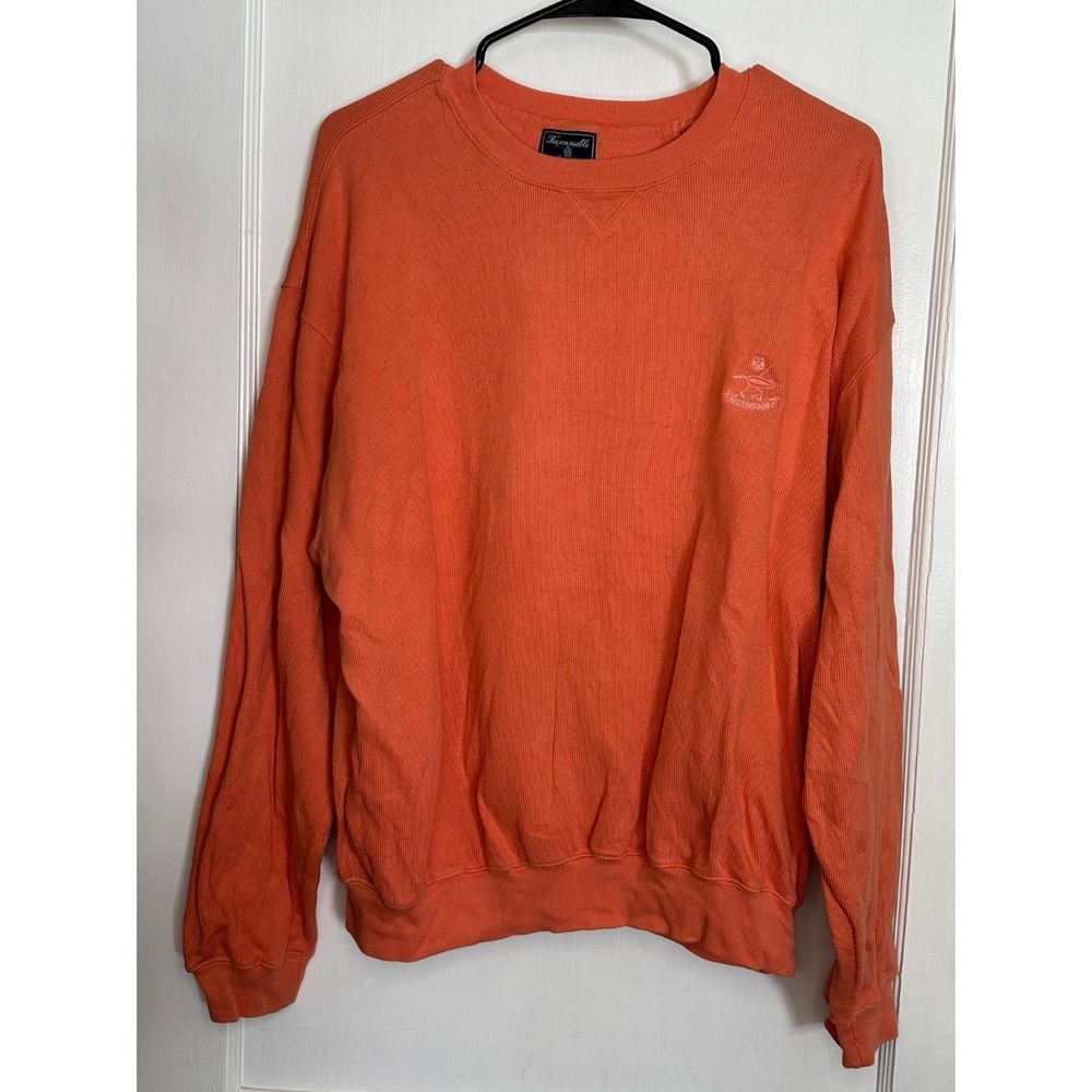 Facconable Men's Size M Orange Ribbed Sweatshirt Crewneck Pullover